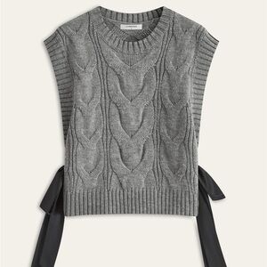 Commense Charcoal Cable Knit Sleeveless Top with Black Ribbons